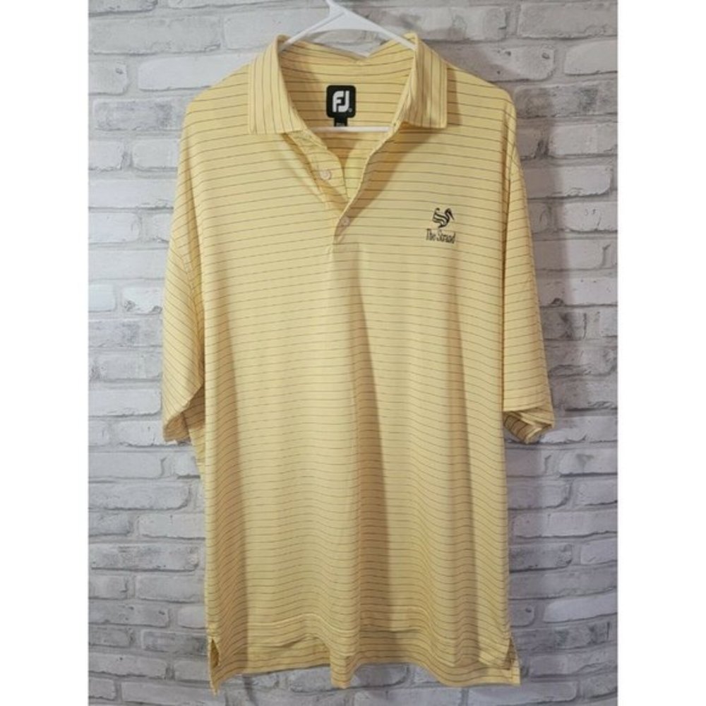 FootJoy Men L S/S Polo Pale Yellow Horizontal Blue